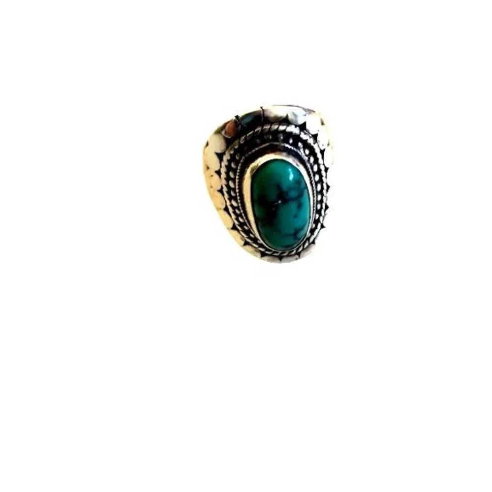 Vintage Navajo Turquoise Sterling Silver Ring Sz 6.5